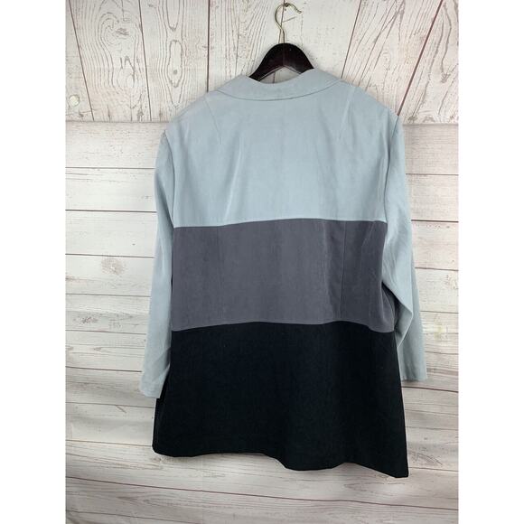 Lord and Taylor jacket Womens plus‎ size 18W Colorblock Black Gray Button front - Picture 2 of 5